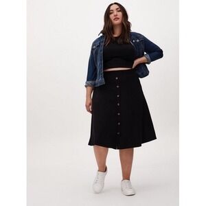 Torrid Midi Rib Faux Button Front Skirt – Deep Black – Size 1X Plus‎